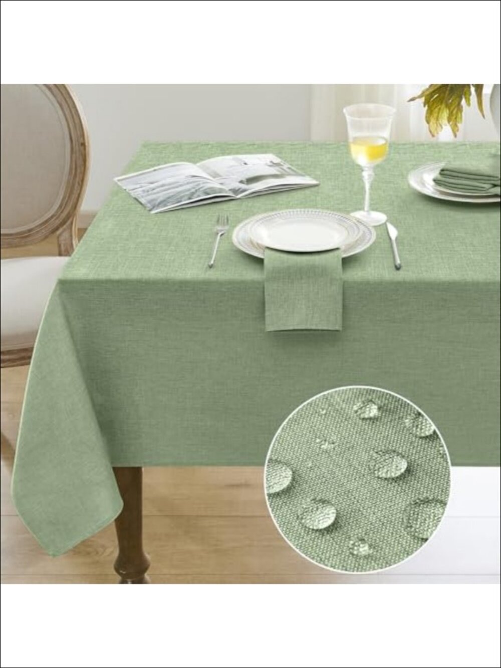 Faux Linen Tablecloth 104x60 Rectangular Wrinkle Resistant Table Cover